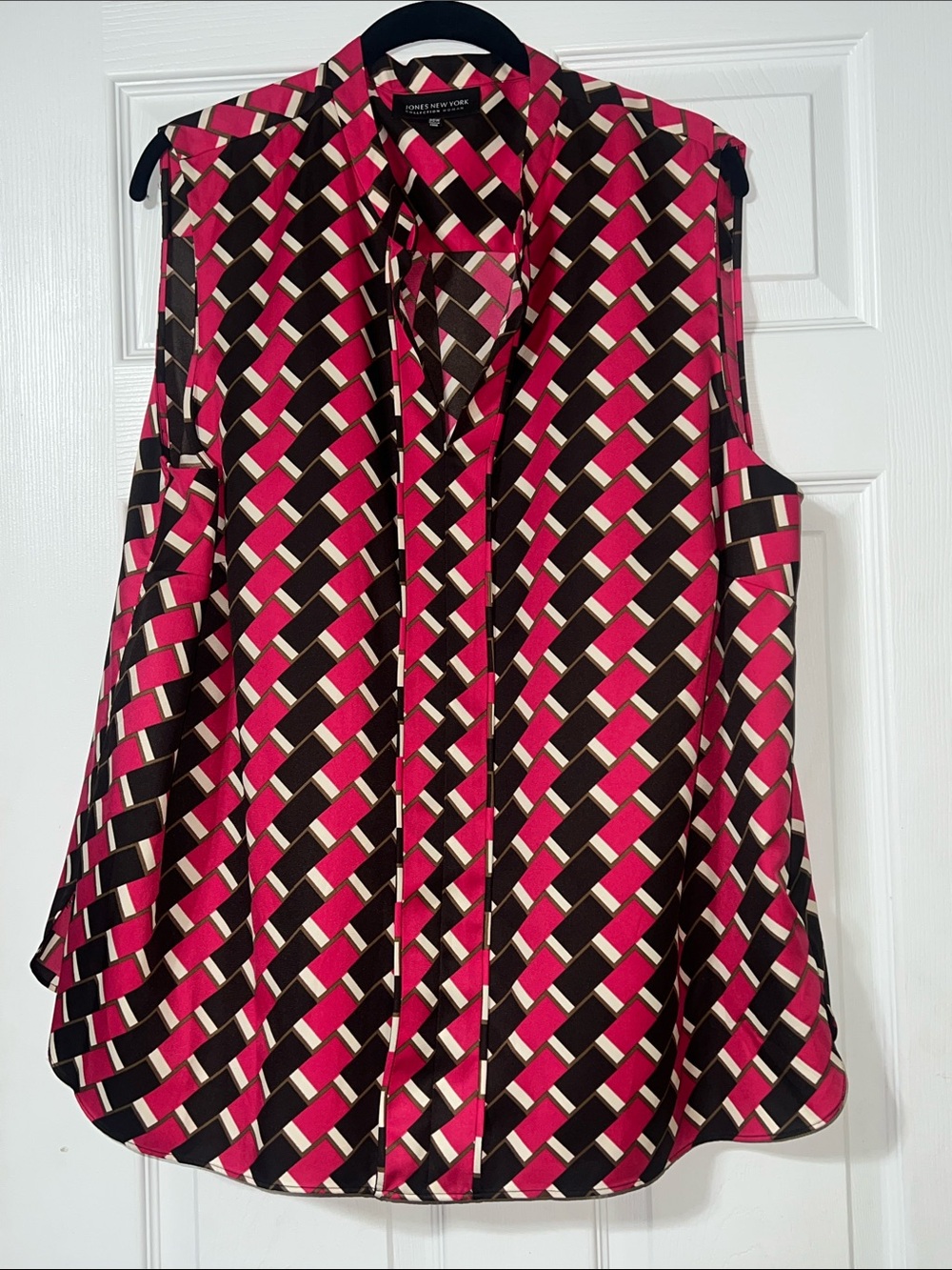 Jones New York Pink and Brown Geometric Sleeveless Top